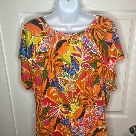 C&C California Floral Tropical Jersey Dress Short Sleeve Orange Plus Size 1X NWT - Picture 7 of 11